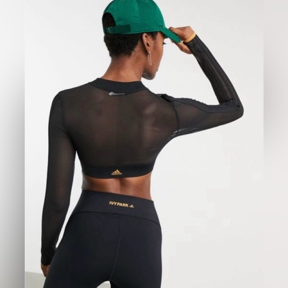 Adidas x Ivy Park - Drip 2.2 Long Sleeve Mesh Crop in Black - Picture 2 of 10